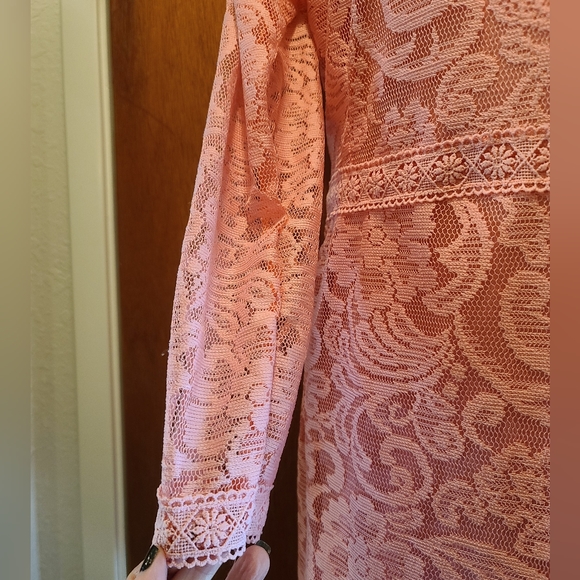 Pretty in Pink lace lined handmade long sleeve stretch lace dress szM - Picture 6 of 9